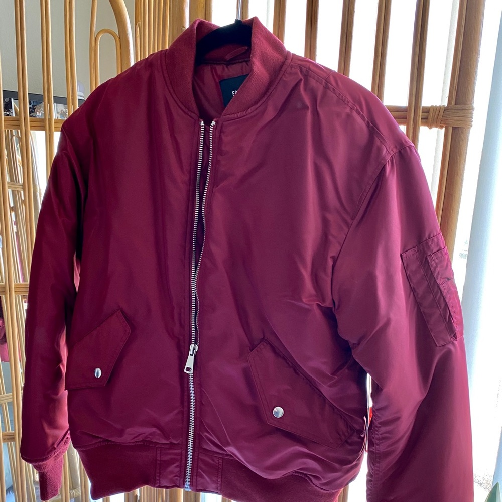 Men’s burgundy bomber jacket
